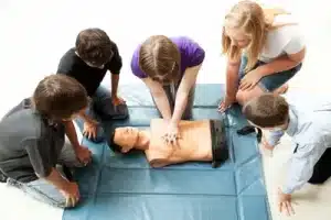 cpr-training-cincinnati-firefighter-safe Trainees perform on a mannequin in an Ohio CPR Training